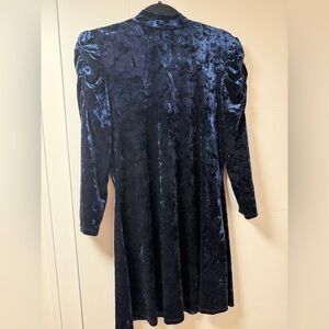 Velvet Long Sleeve Mini Dress - Deep Navy Blue
